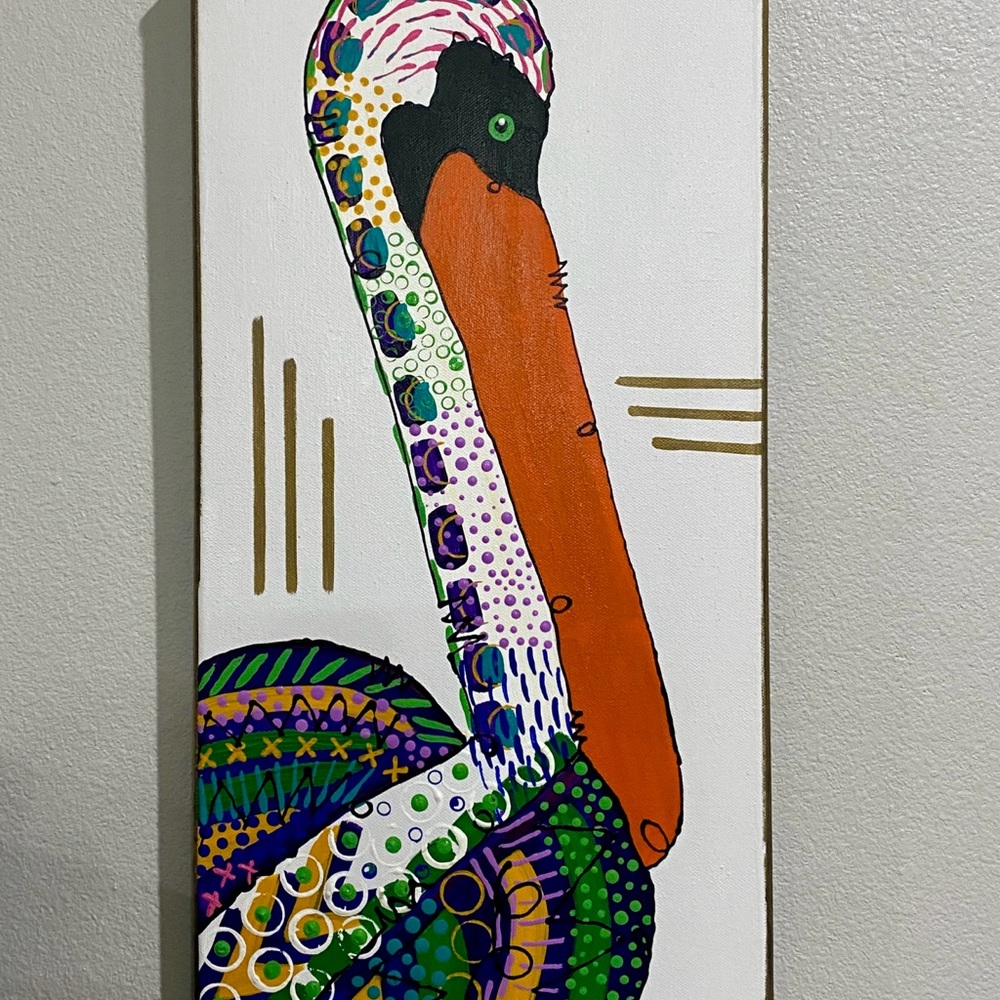 Vibrant Purple and Green Pelican Art Decor - Picture 1 of 3